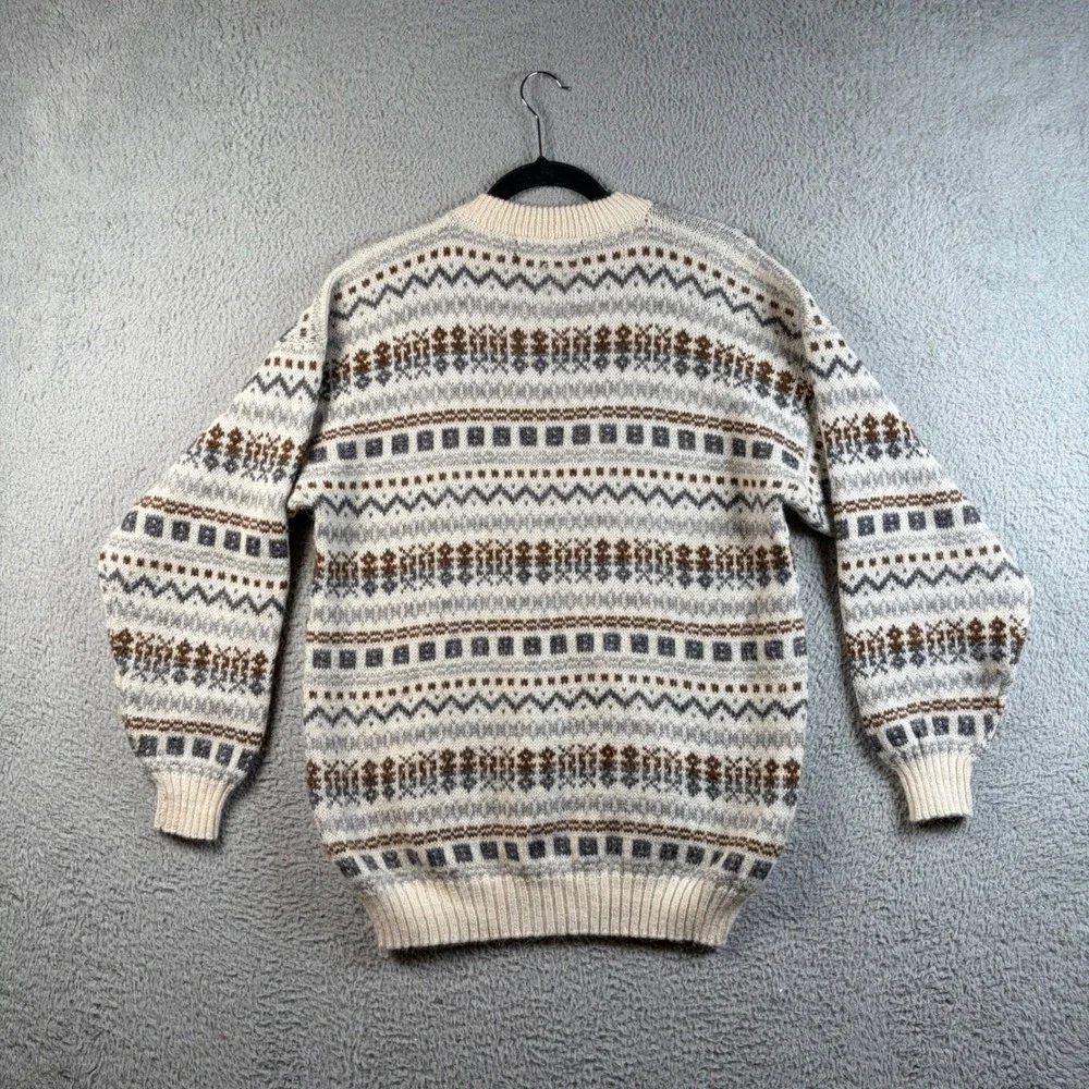 Chaska Wasi Mens Alpaca Wool Hand Knit Fair Isle Sweater Peru L Boho Cottagecore